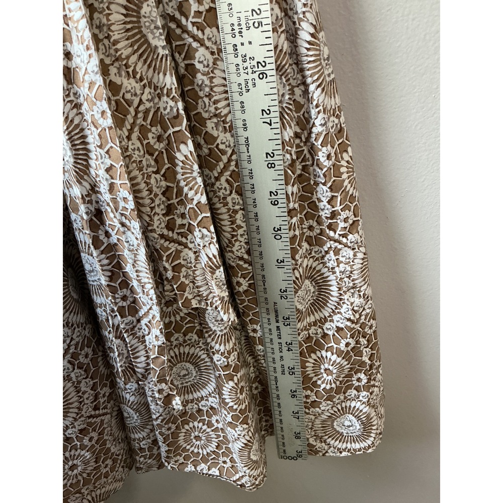 Evan-Picone Brown White Medallion Lace Sleeveless Wrap Dress Belted Size 10 - Picture 7 of 8